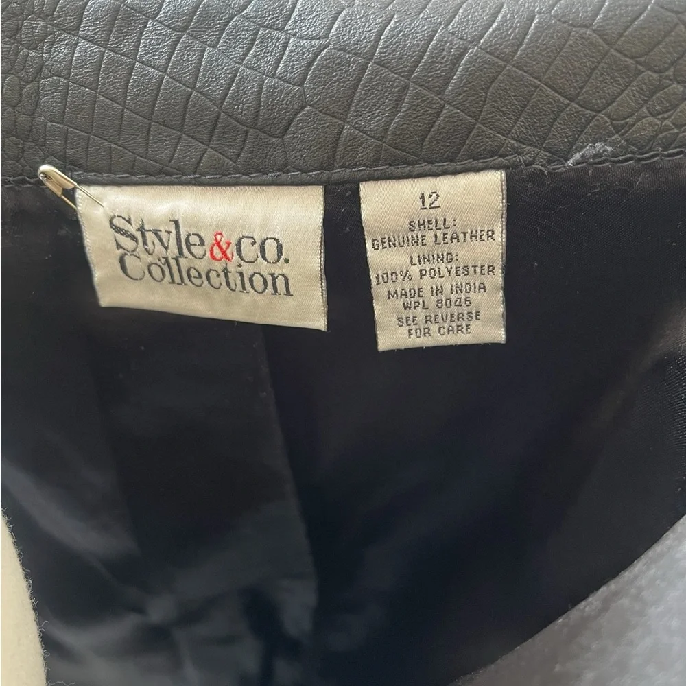 Vintage 90s black genuine croc leather pencil skirt back slit fully lined 12 - Picture 10 of 12